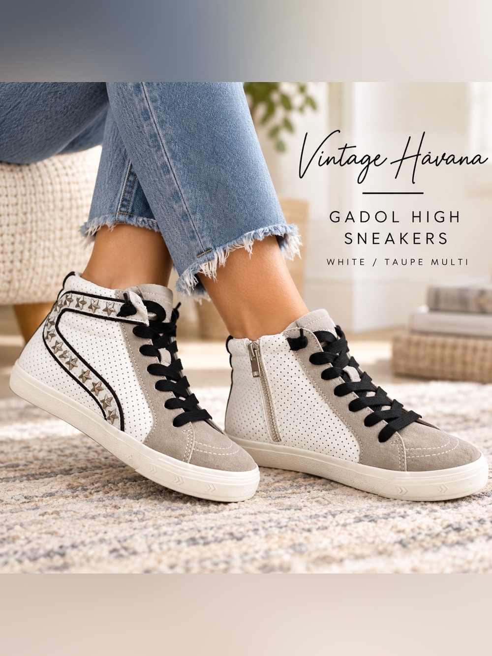 Vintage Havana Gadol High Top Sneakers White Taupe Studded Women’s Size 6